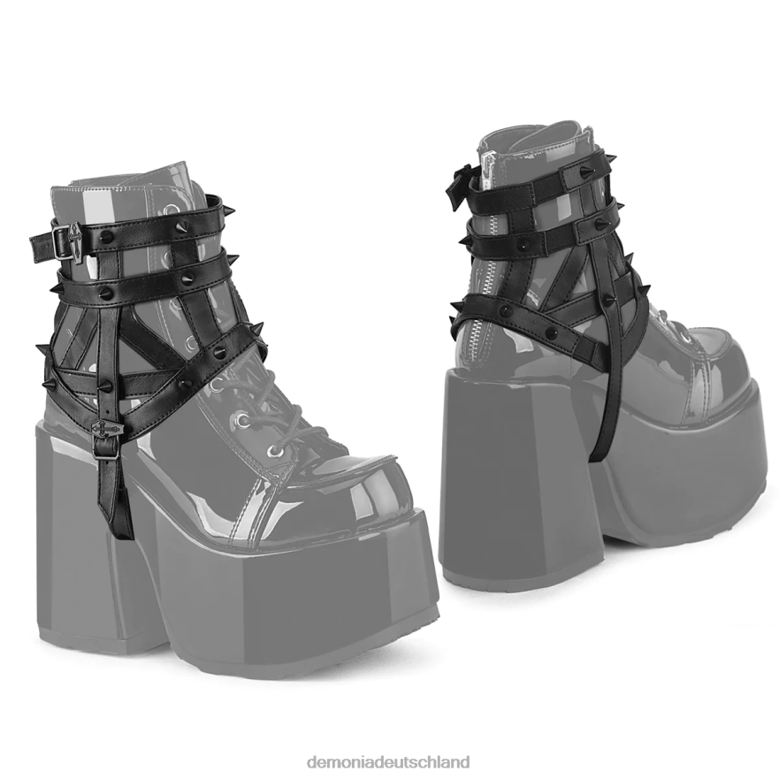Schwarz 6JXLH1087 Demonia Demonia Cage Stiefelgeschirr (Paar)