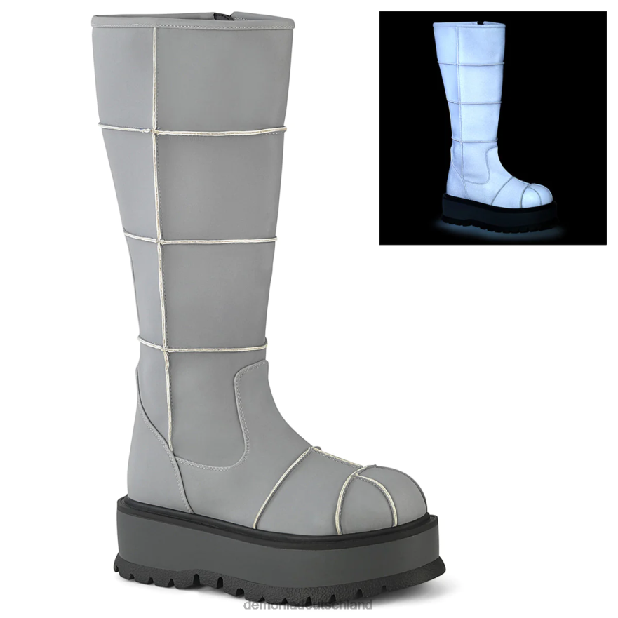 graues reflektierendes veganes Leder 6JXLH1325 Demonia lockerer-230