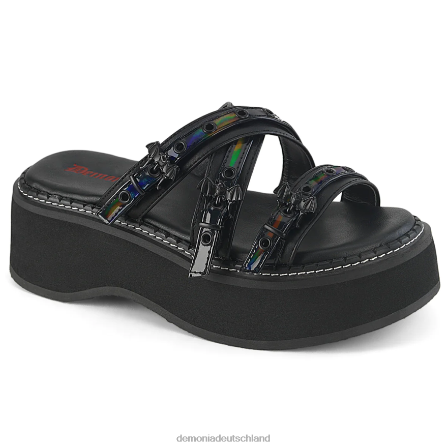 schwarzes veganes Leder-Holo-Patent 6JXLH529 Demonia emily-07
