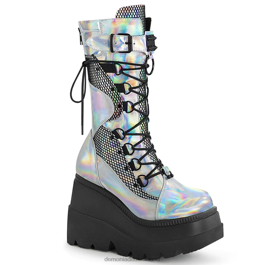 silbernes Holo. veganes leder-schwarzes netz